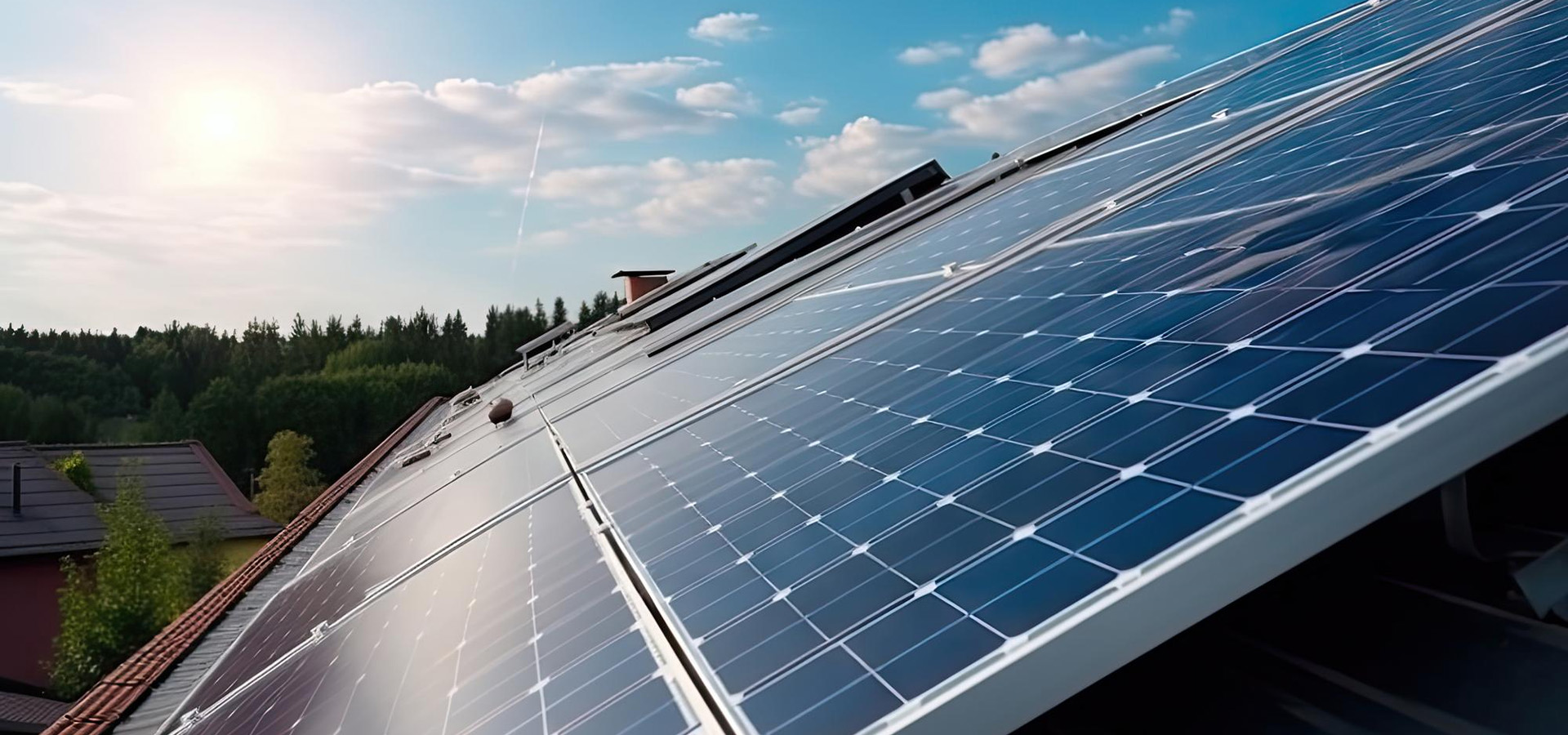 Solar modules mounted on a rooftop structure